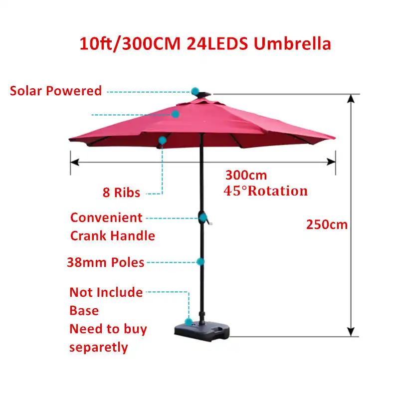 Alwaysme 200cm 250cm 300cm 10 Ft Solar Powered Led Lighted Patio Umbrella Adjustment And Fade Resistant Patio Umbrellas Bases Aliexpress