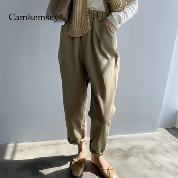 

CamKemsey Spring Loose Ankle Length Radish Pants Women 2020 Elastic Waist Casual Summer Harem Pants Female Cargo Trousers