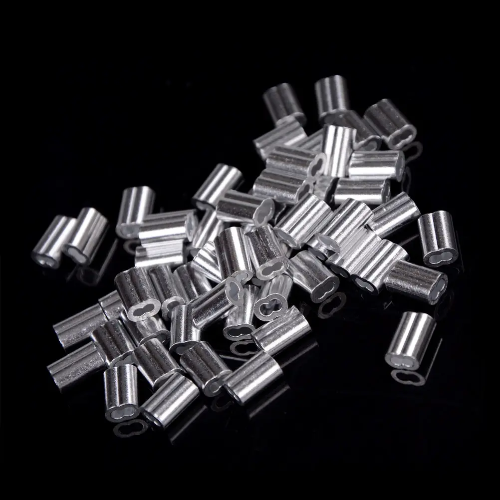 50 Pcs Steel Wire Rope Aluminum Ferrules Sleeves Silver Tone 1.5mm New