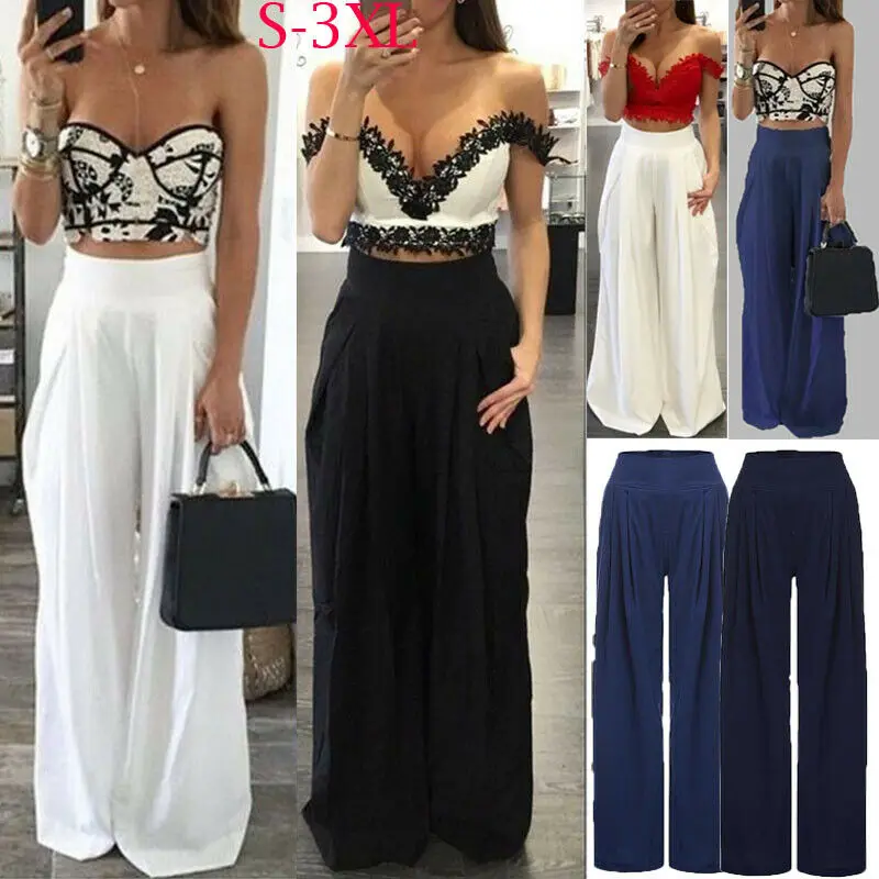 Большие размеры Boho женские шифоновые Повседневные однотонные широкие брюки с
