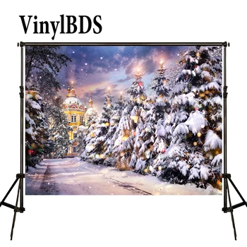

VinylBDS Photography Backdrop Winter Snow Tree Castle Scenery Photography Background Lighting Spot Dream Backdrops Studio