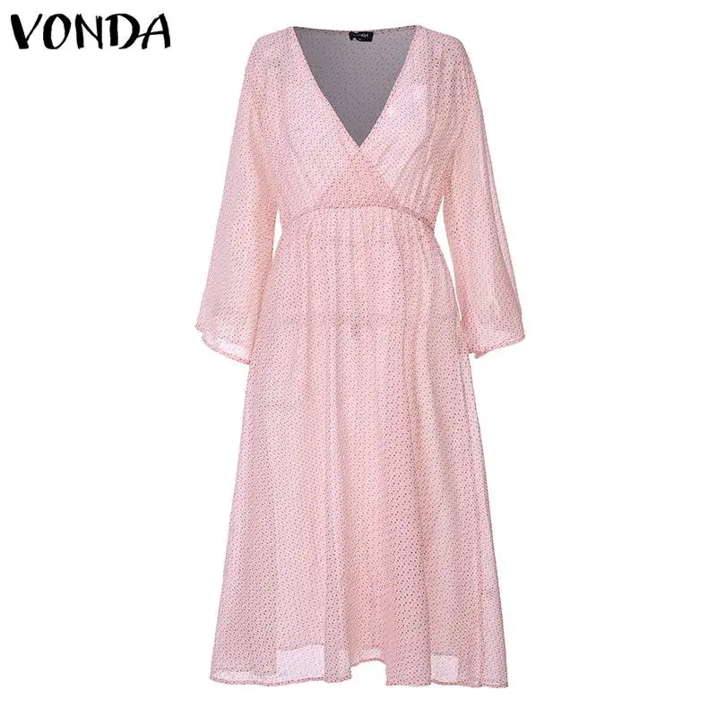 VONDA платье для беременных свободные платья с длинными рукавами и v-образным вырезом туника в горошек праздничные Длинные вечерние платья пляжное платье