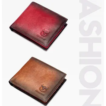 

BULLCAPTAIN 100% Genuine Leather Men Wallet Double Fold Coin Purse Small Slim Purse Card Holder Male Walet Pocket for man