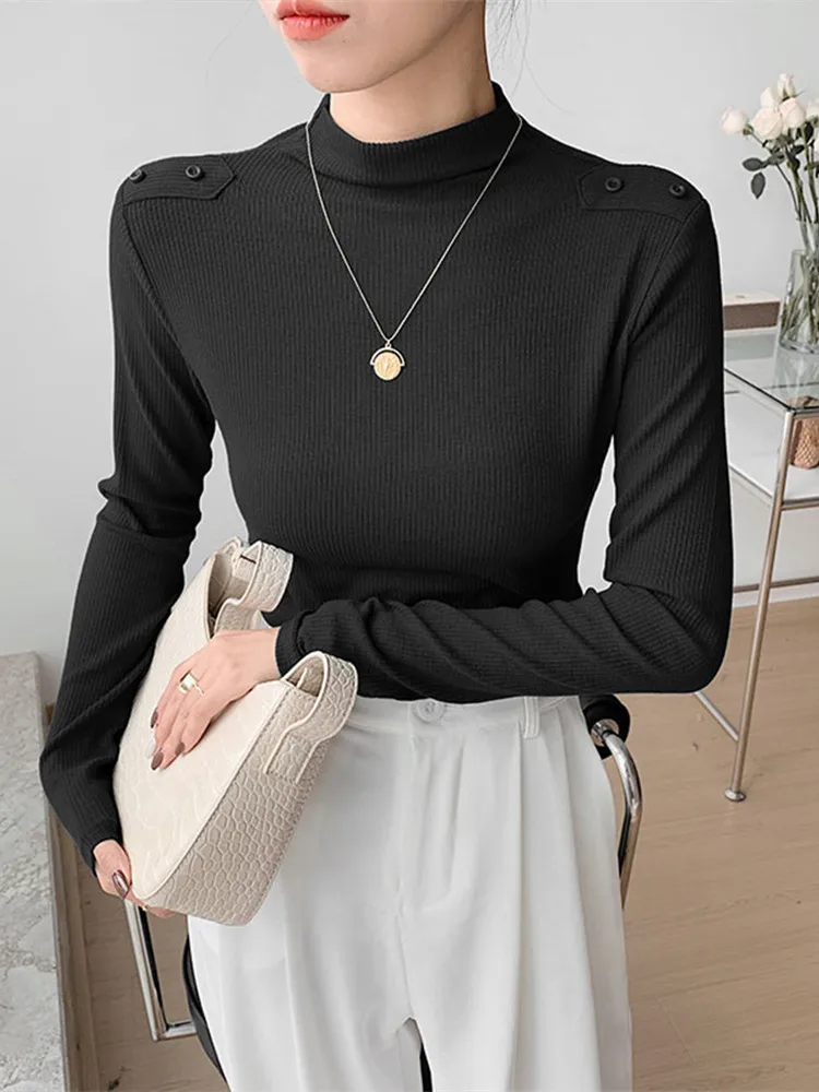 

Женская трикотажная водолазка с длинным рукавом, Базовая рубашка в минималистическом стиле, весна-осень 2022