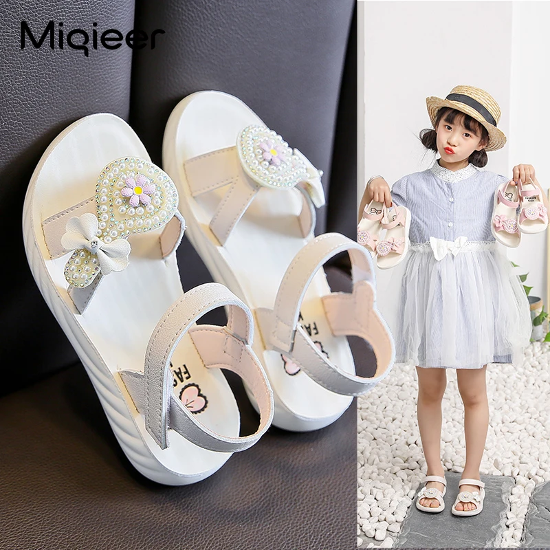 

Children Summer Girls Sandals Party Princess Shoes Bowknot Diamond Soft Flat Kids Sandals Baby Open Toe Anti-Slip Beach Shoes