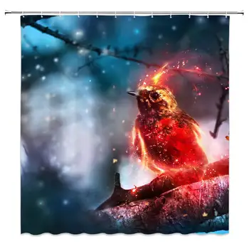 

Bird Shower Curtain Decor Burning Bird Lying On Branch Snow Bathroom Curtain 70 X ES Waterproof Polyester Fabric Machine