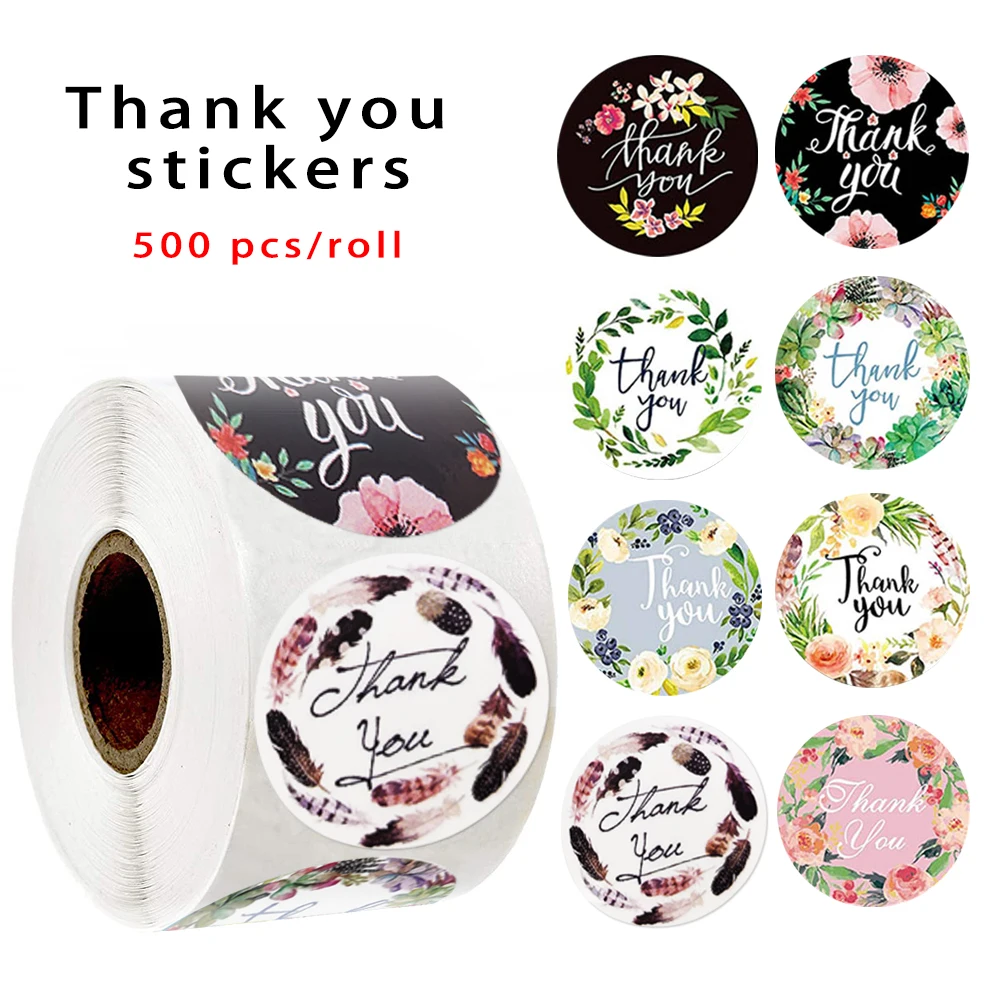 500* Vintage Flower Thank You Stickers Business Kids Teacher Reward Seal Labels