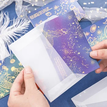 

1set Sea And Star River Hot Stamping Folding Greeting Card Envelope Set Holiday Birthday Postcard