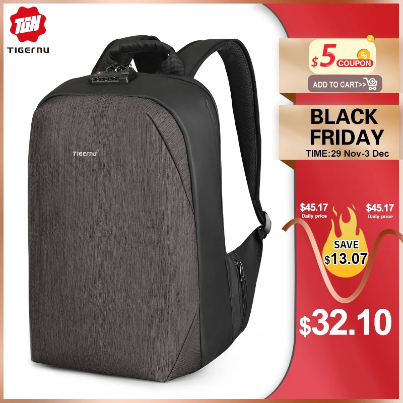 

Tigernu RFID Business Backpack with TSA Travel Lock for Luggage Card Protection Anti theft Backpacks Men Waterproof 15.6 Laptop