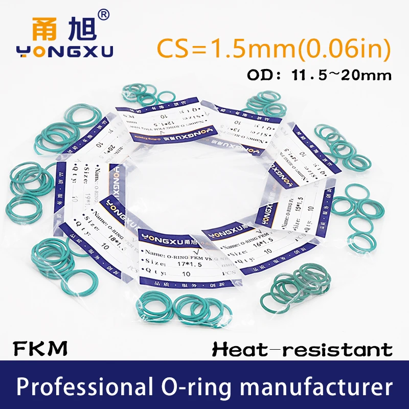 10PC/lot Green FKM Fluorine Rubber O-rings Seals CS1.5mm OD11.5/12/13/14/15/16/17/18/19/20*1.5mm ORing Seal Gasket Rings Washer |