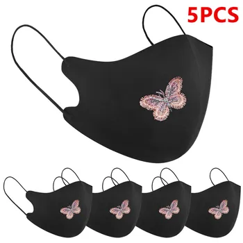 

5pc Reusable Earloop Mouth Mask Outdoor Cycling Running Cloth Embroidery Mask Face Cover Washable Summer Ice Skating Double Mask