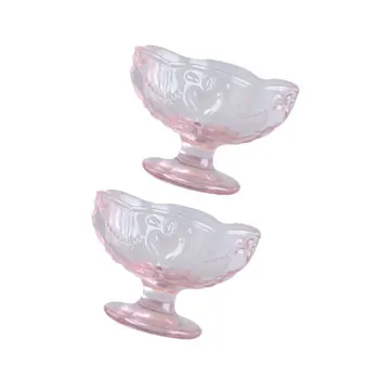 

2pcs Dessert Cup Goblet Shaped Embossed Glass Ice Cream Bowl Ice Cream Cup Milkshake Cup for Kitchen