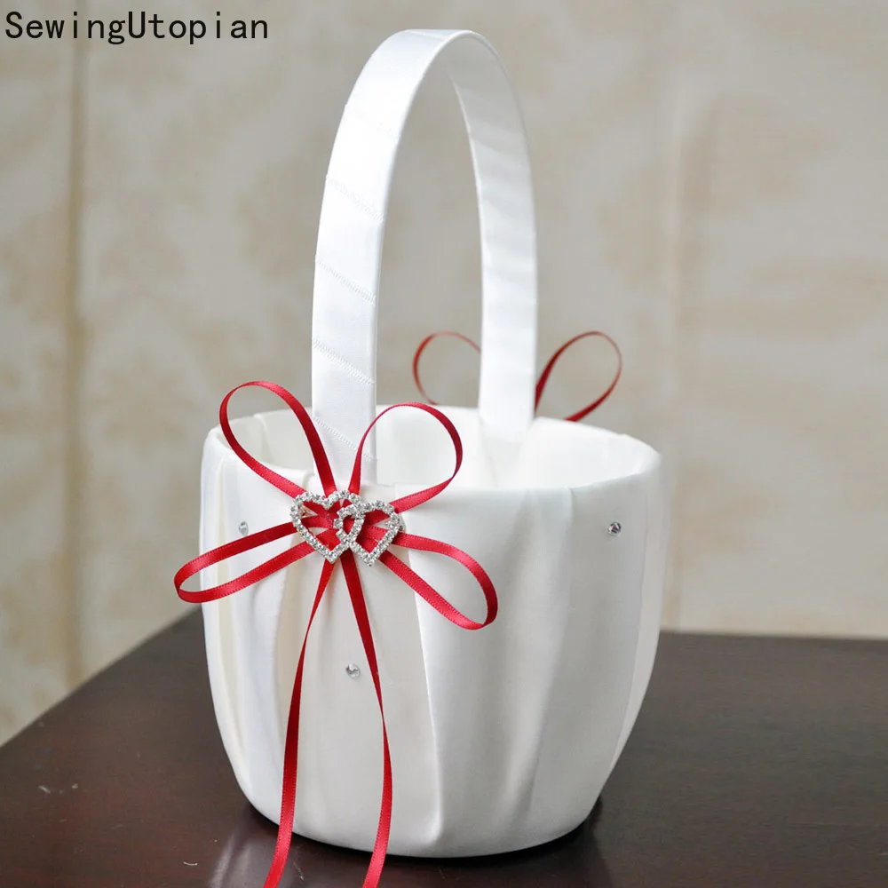 White Flower Girl Baskets Wedding Lace Lovely Flower Girl Basket