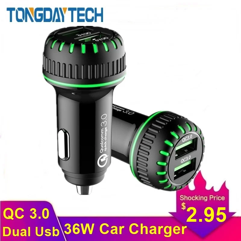 Tongdaytech 36 Вт автомобильное зарядное устройство с двумя USB портами для iPhone X XS 11 Pro Max
