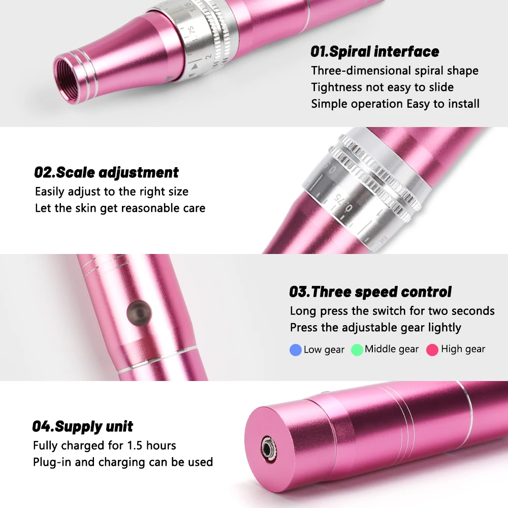 Electric Micro Tiny Needles Derma Pen Professional Wireless Electric Dr Pen with 6Pcs Needles Microneedling Tattoo Gun Skin Care