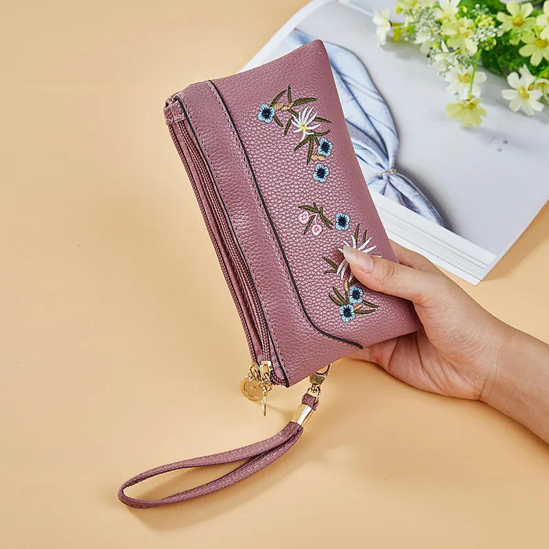 

2019 Spring New Style Zipper Change Mobile Phone Bag Casual Embroidery Wallet Middle-aged Mom Grocery Shopping Bag Clutch Bag