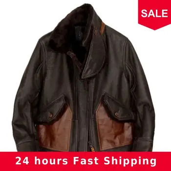 

2020 Brown Men American Casual Style Shearling Jacket Plus Size XXXXL Genuine Sheepskin Winter Warm Short Shearling Coat