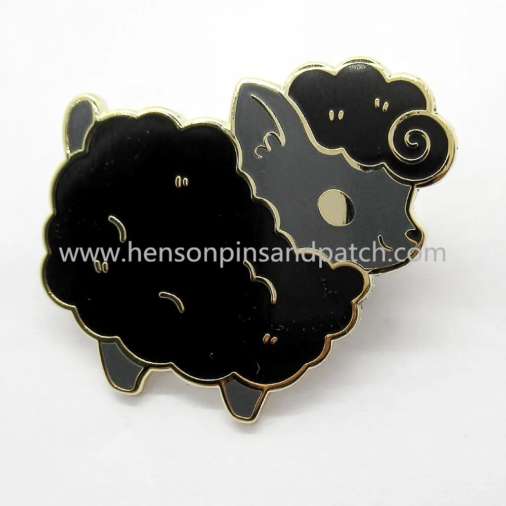 

custom gold metal hard enamel animal black sheep cute badge