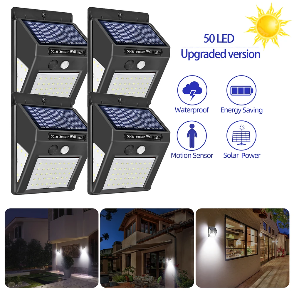 

50LED Solar Light Outdoors Three-sided Motion Sensor Emergency Wall Lamp IP65 Waterproof Yard Street Light for Garden Decoration