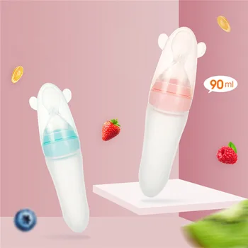 

Baby Spoon Shaped Bottle Feeding Soft Head Liquid Squeezed Silicone Bottle Baby Food Supplement Supplies For Kids