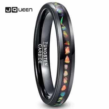 

2019 4mm Width Tungsten Carbide Ring Crushed Fire Opal Men Women Black Dome Wedding Ring Comfortable Fit Tungsten Steel Ring