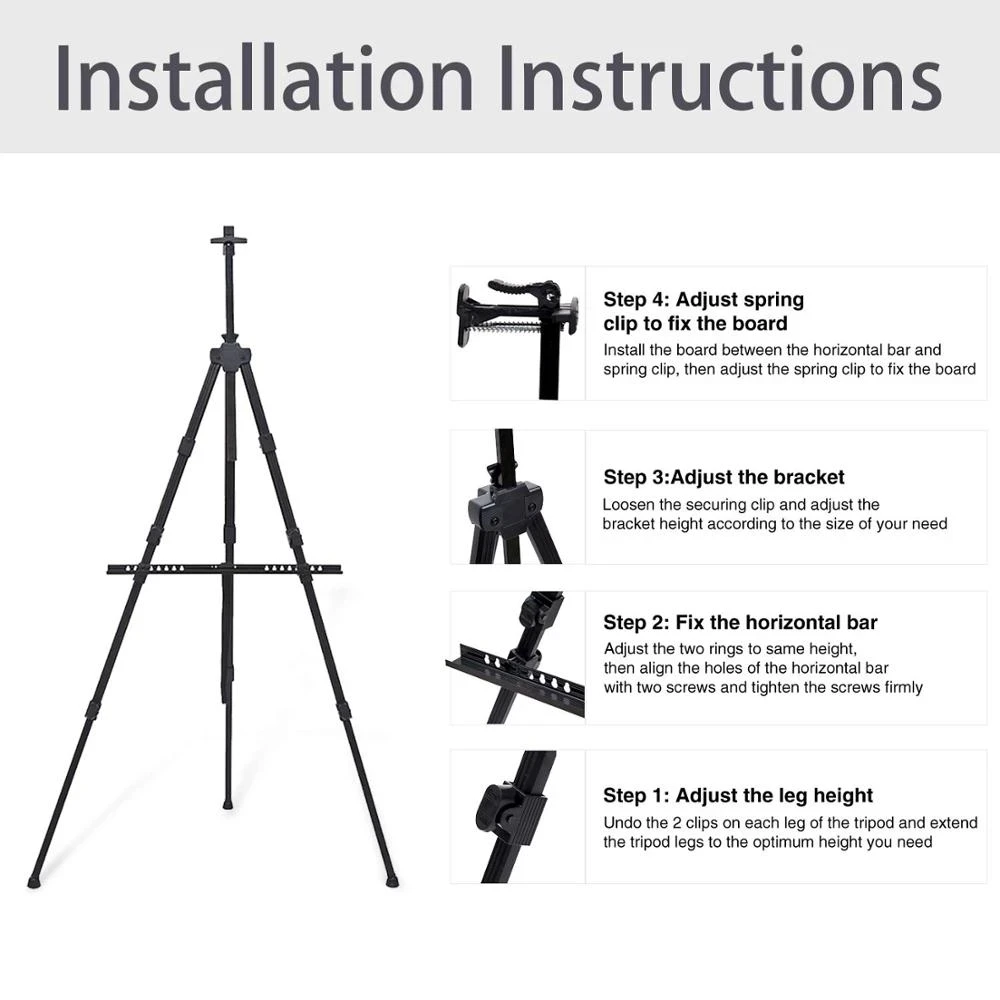 Portable Adjustable Metal Sketch Easel Stand Foldable Travel Easel Aluminum Alloy Sketch Drawing