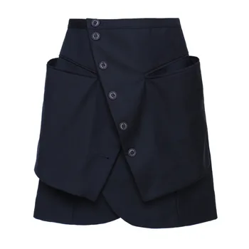 

WOMENGAGA Irregular Multi-layer Patchwork Oversized Pocket Fake Multi-piece Skirt New Solid Single-breasted Personality A690