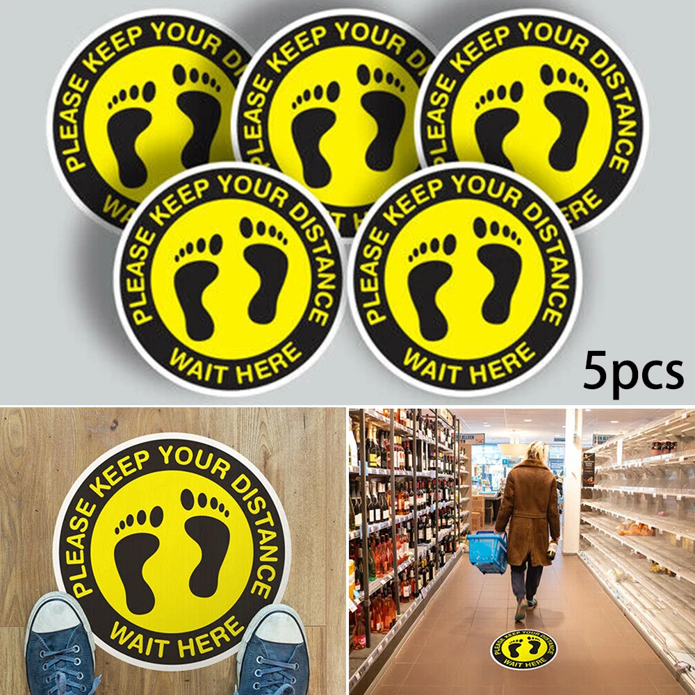 

5Pcs Waterproof DIY Please Keep Safe Your Distance Social Wall Ground Decor Floor Graphics Stickers Yellow Stickers Signs Tips