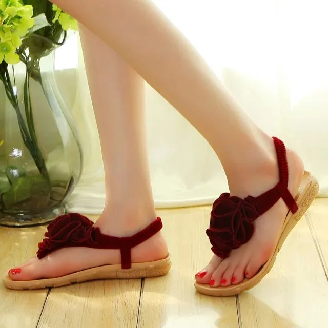 

Fashion Floral Rome T-Strap Women Sandals Front Rear Strap Elastic Band Women Shoes Summer Flat Sandals