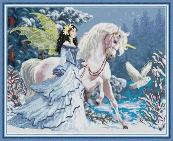 

"Elves and Horse" cartoon Counted cross stitch kit 14ct 11ct printed fabric embroidery DIY needlework High Quality