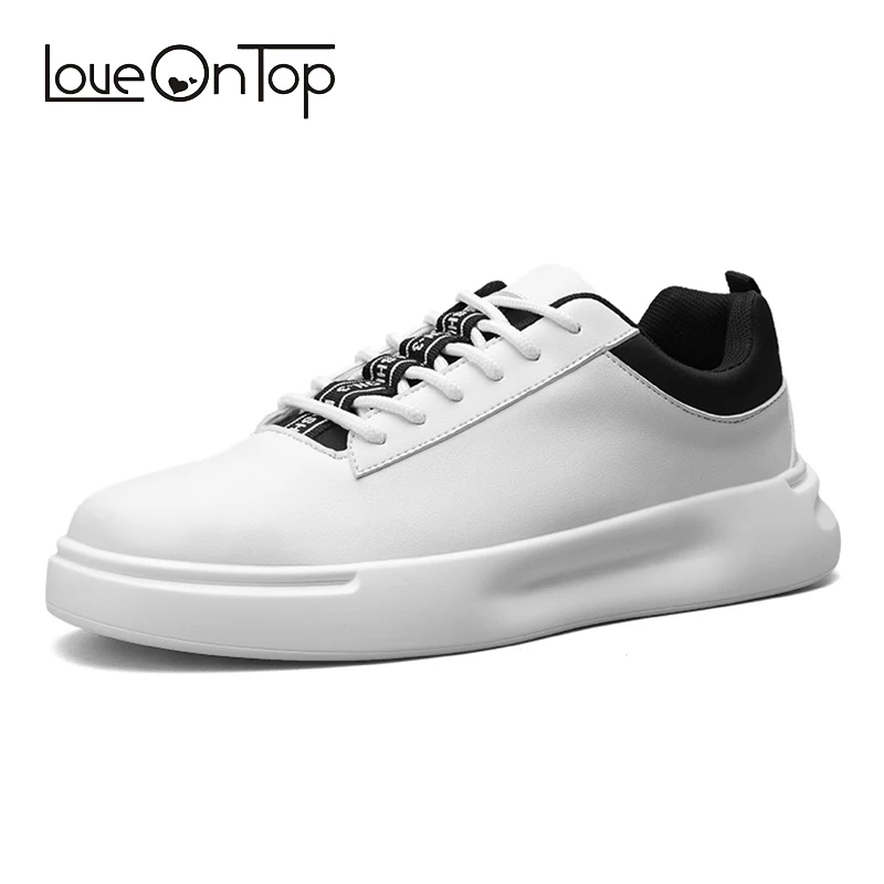 

Men's casual sneakers white Pu leather Lace-up Man Flats Shoes 2019 Spring Autumn Fashion Trend Male Shoes Comfort Breathable