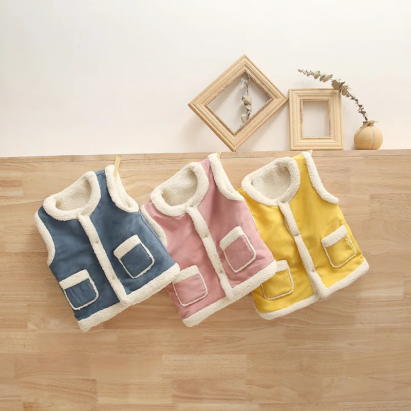 Korean Style Lambs Waistcoats Children Clothing Baby Boys Warm Vests Girl Sleeveless Coats Toddler Lambs Waistcoats Kids Clothes