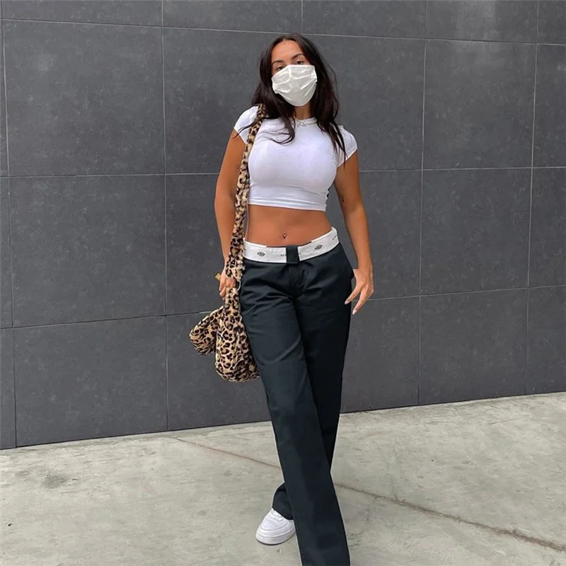 Women\'s Casual Low-waist Trousers Adults Color Block Printed Zipper Sports Pants With Pockets Women\'s Pants Streetwear Autumn