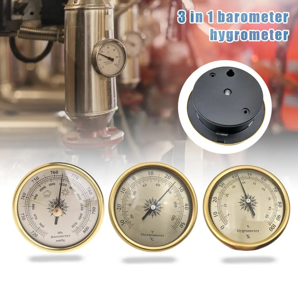

3PCS/Set 72mm Copper Shell Zirconium Marine Barometer Thermometer Hygrometer Barometer Clock For Weather Station