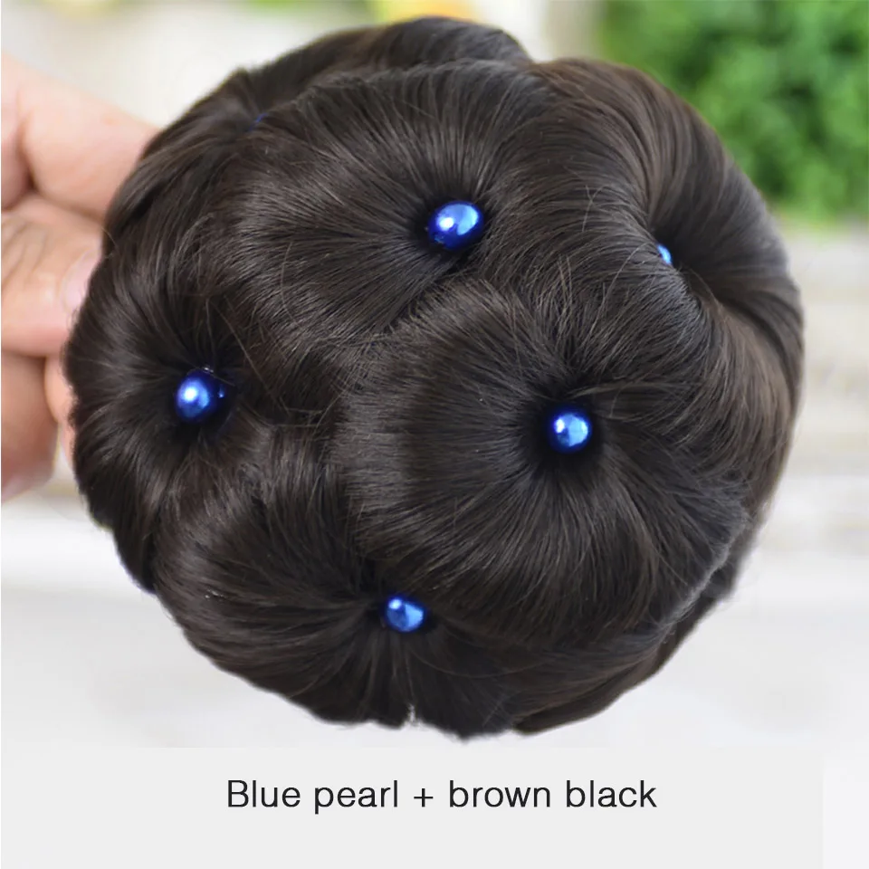 WTB Hair Accessories High Temperature Fiber Synthetic Curly Chignon Bun Hairpiece for Women 9 Flowers Roller Clip In Fake Buns - Цвет: Blue brown black