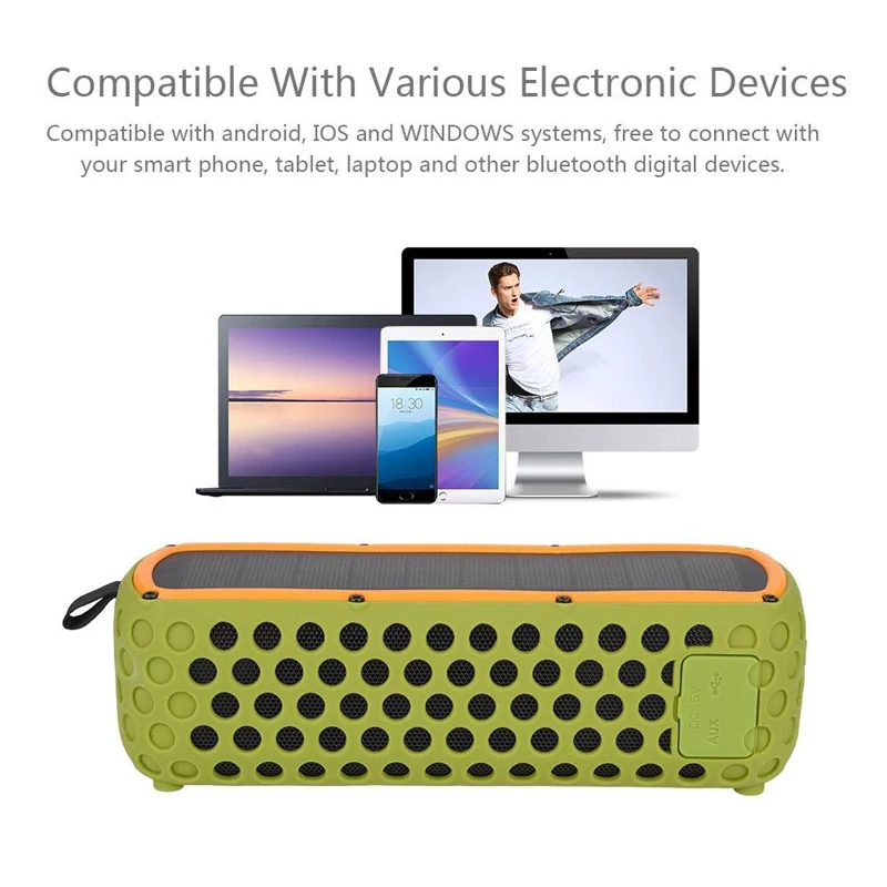 Портативный IPX5 Водонепроницаемый Солнечный Bluetooth динамик с светодиодный светильник и встроенный микрофон совместим с IPhone samsung и смарт-устройств