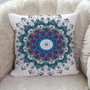 

Feather Mandala Circle Peacock Kaleidoscope India Pillow Covers Cases Cushion Pillowcase Square Print