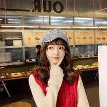 Ретро женский клетчатый берет зима весна шерсть теплая восьмиугольная кепка корейская мода живописец газетчик шляпы винтажные женские Берет