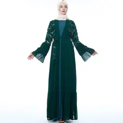 2019 женский высококачественный роскошный кардиган с блестками, рукав-клеш, мусульманское открытое кимоно, хиджаб исламский, одежда, кафтан