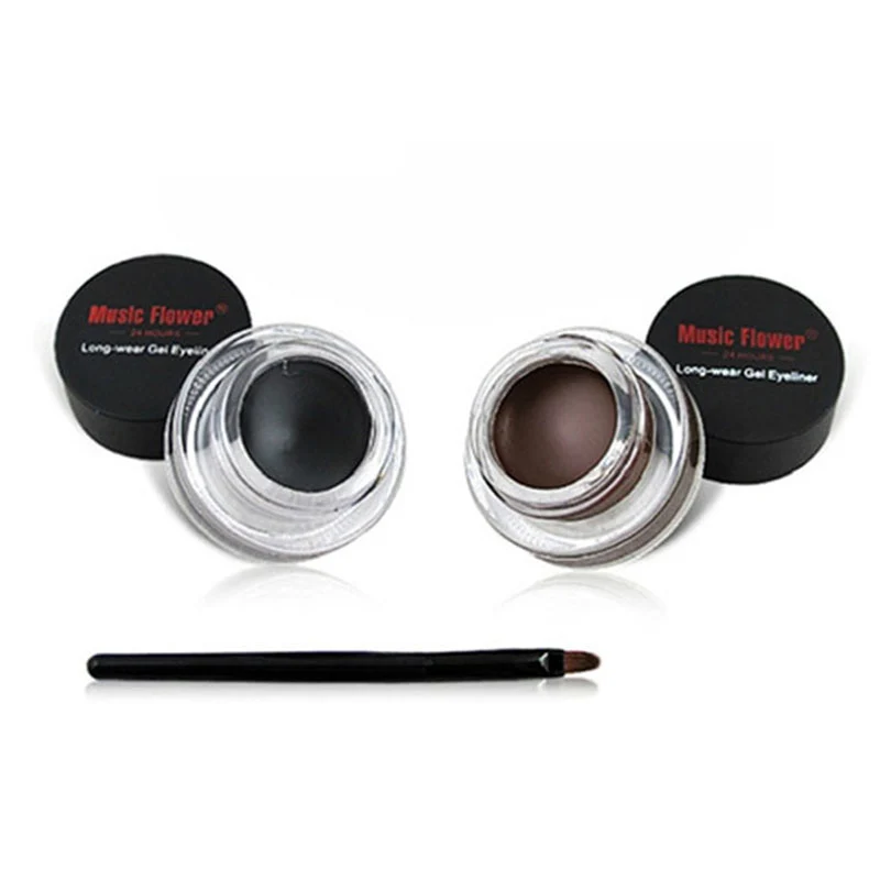 Music Flower Brown Black 2 In 1 Eyeliner Gel Waterproof Make Up Thick Smooth Eye Liner Cream Long-lasting With 2 Makeup Brushes Music Flower Brown Black 2 In 1 Eyeliner Gel Waterproof Make Up Thick Smooth Eye Liner Cream Long-lasting With 2 Makeup Brushes