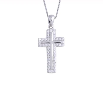 

925 Sterling Silver Zircon Edge Around Big Cross Female Pendants Cross Necklaces For Women Long Chain Collar Jewelry