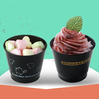 

50pcs High quality black disposable round plastic cups 170ml small creative dessert cake baking decor party cups with lid