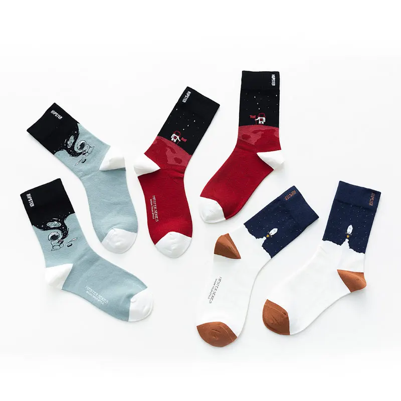 Унисекс картина Стиль астронавт Для женщин носки 100 хлопок Harajuku Красочные Полный носки Для женщин пространство уличная 1 пара размеры 35–43