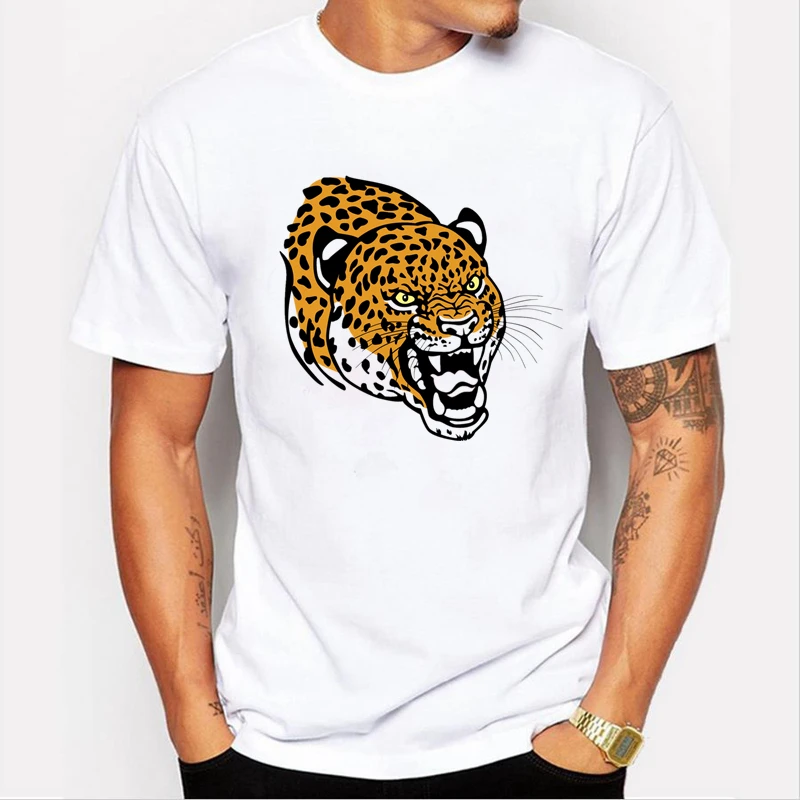 

50535# angry leopard Panthera onca t shirt men's tshirt top tee summer Tshirt fashion cool O neck short sleeve shirt
