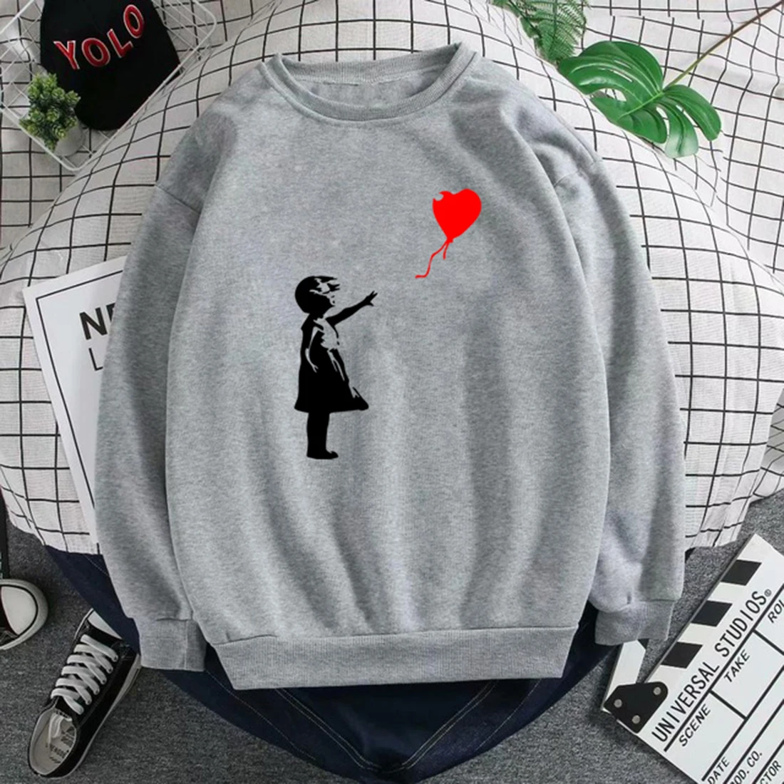 World худи Peace мужские свитшоты с круглым вырезом и длинными рукавами Kcco Balloon Girl Banksy