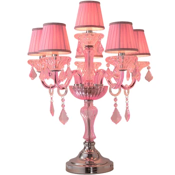 

Milan show Crystal candlestick LED Table Lamp T-stage Wedding pink candle holder Living Room Luxury Princess Bedroom Table light