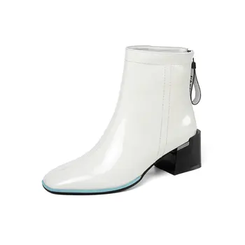 

Women Ankle Boots square Toe High Heels Office Prom Shoes Woman Warm Autumn Winter Chelsea Boot Genuine Leather