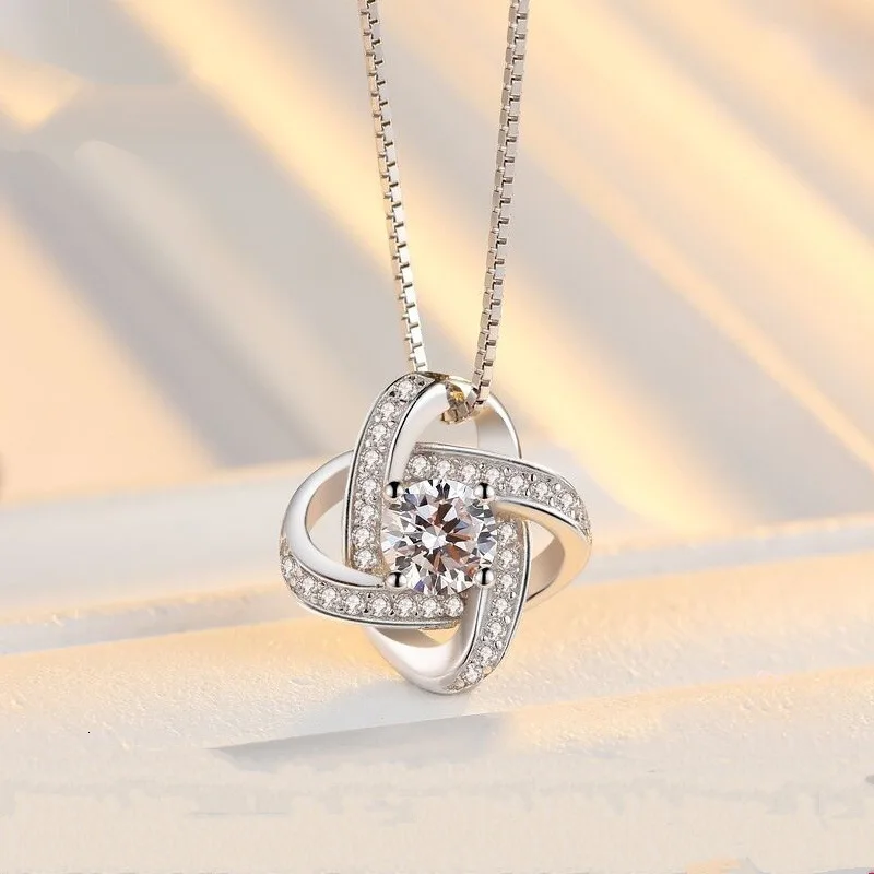 Lekani Новое поступление 925 пробы серебряные Кристальные ожерелья в форме клевера кулон Горячая Распродажа чистое серебро ювелирные изделия для женщин