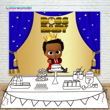 

Royal Blue Curtain Twinkle Star Baby Shower Background Red Tie Gold Crown Boss Baby Backdrop For Boy Birthday Party Decor Banner