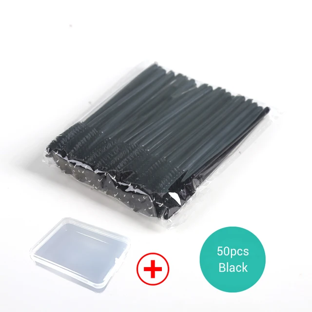 50/100pcs Disposable Eyelash Brush Mascara Wands Crystal Eyebrow Makeup Brush Eyelash Extension Tool Optional Storage Box AddBox 50pcs  Black